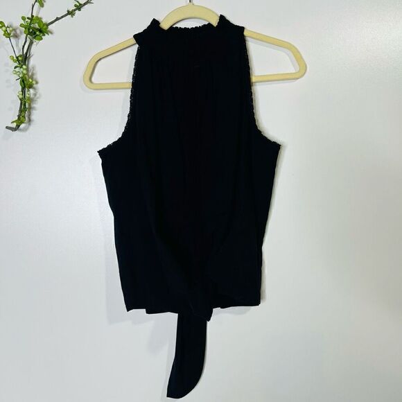 Red Haute Poplin Black Tie Front High Neck Top Tank Blouse - Picture 9 of 15